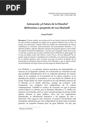 Autoayuda: ¿el futuro de la filosofía? Reflexiones a propósito de Lou Marinoff (Artículo)