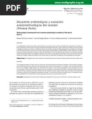 Desarrollo embriológico y evolución anatomofisiológica del corazón (Primera Parte) (Artículo)