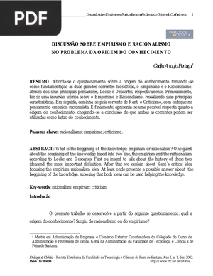 Discussão Sobre Empirismo E Racionalismo (Portugues)