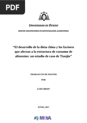 El Desarrollo de la Dieta China y los Factores que afectan a la estructura de Consumo de Alimentos: Un Estudio de caso de Tianjin