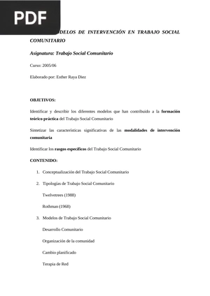 Modelos de intervención en trabajo social comunitario