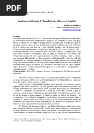 Uma Perspetiva Ocidental de Alguns Princípios Milenares do Feng Shu (Portugués)