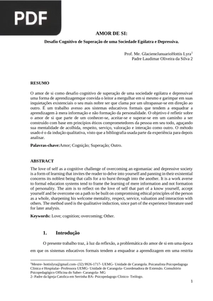 Amor de si: Desafio Cognitivo de Superação de uma Sociedade Ególatra e Depressiva