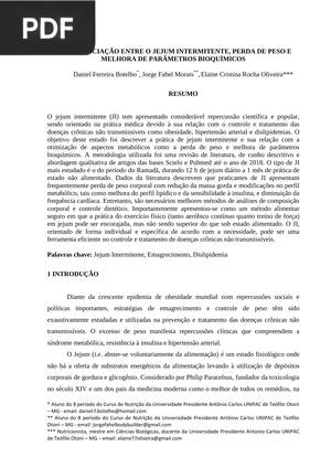 Associação entre o jejum intermitente, perda de peso e melhora de parâmetros bioquímicos (Portugués)