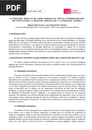 La Biología Molecular como Modelo de Ciencia Interdisciplinar