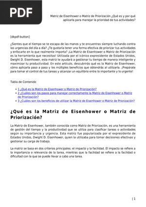 Matriz de Eisenhower o Matriz de Priorización ¿Qué es y por qué aplicarla para manejar la prioridad de tus actividades? (Articulo)