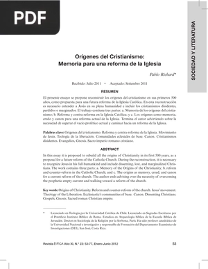 Orígenes del Cristianismo: Memoria para una reforma de la Iglesia