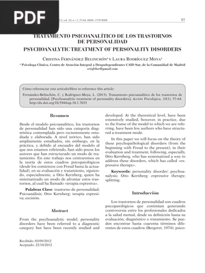 Tratamiento psicoanalítico de los transtornos de personalidad (Artículo)