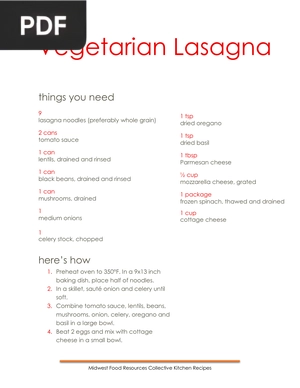 Vegetarian Lasagna (Inglés) (Artículo)