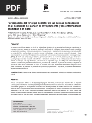 Participación del fenotipo secretor de las células senescentes en el desarrollo del cáncer..