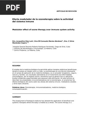 Efecto modulador de la ozonoterapia sobre la actividad del sistema inmune