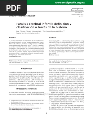 Parálisis cerebral infantil: definición y clasificación a través de la historia (Artículo)