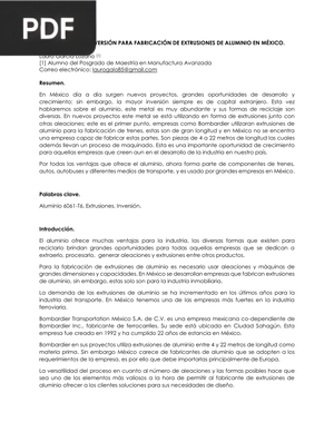 Propuesta de Inversión para Fabricación de Extrusiones de Aluminio en México