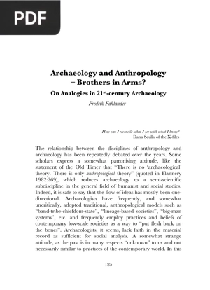 Archaeology and Anthropology – Brothers in Arms? (Inglés)