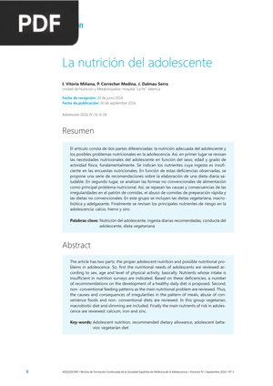 La nutrición del adolescente