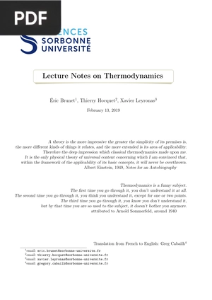 Lecture Notes on Thermodynamics (Inglés)