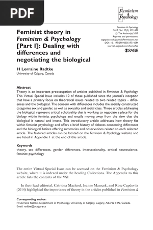 Feminist theory in Feminism & Psychology (Part I): Dealing with differences and negotiating the biological (Inglés)