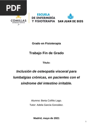 Inclusión de osteopatía visceral para lumbalgias crónicas, en pacientes con el síndrome del intestino irritable