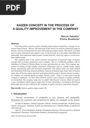 Kaizen concept in the process  of a quality improvement in the company (Inglés)