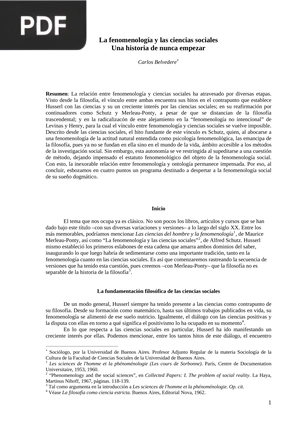 La fenomenología y las ciencias sociales Una historia de nunca empezar