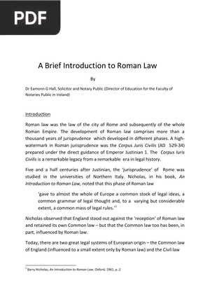 A Brief Introduction to Roman Law (Inglés) (Artículo)