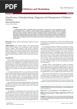 Classification, Pathophysiology, Diagnosis and Management of Diabetes Mellitus (Inglés) (Artículo)