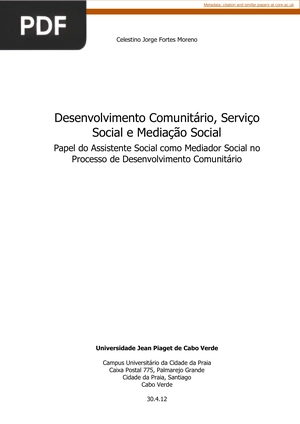 Desenvolvimento Comunitário, Serviço Social e Mediação Social