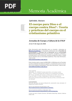 El cuerpo para Dios o el cuerpo contra Dios? : Teoría y prácticas del cuerpo en el cristianismo primitivo