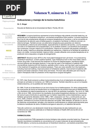 Indicaciones y manejo de la toxina botulínica (Articulo)