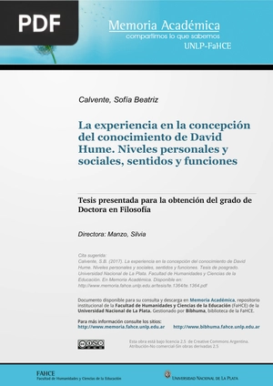 La experiencia en la concepción del conocimiento de David Hume. Niveles personales y sociales, sentidos y funciones