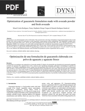 Optimization of guacamole formulation made with avocado powder and fresh avocado (Inglés)