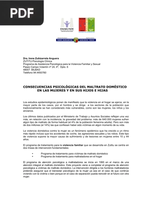 Consecuencias psicológicas del maltrato doméstico en las mujeres y en sus hijos