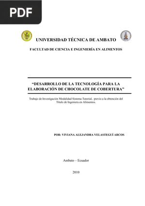 Desarrollo de la tecnología para la elaboración de chocolate de cobertura