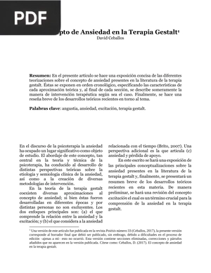 El Concepto de Ansiedad en la Terapia Gestalt