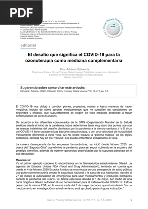 El desafío que significa el COVID-19 para la ozonoterapia como medicina complementaria (Articulo)