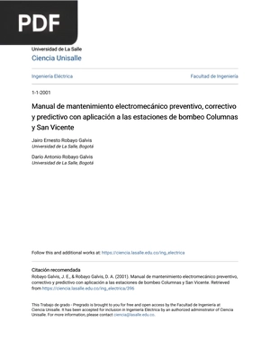 Manual de mantenimiento electromecánico preventivo, correctivo y predictivo con aplicación a las estaciones de bombeo Columnas y San Vicente