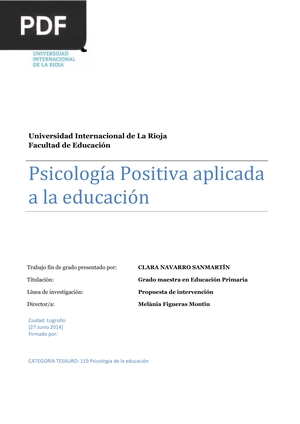 Psicología Positiva Aplicada a la Educacion