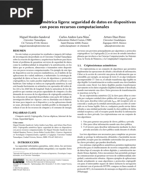 Criptografía asimétrica ligera: seguridad de datos en dispositivos con pocos recursos computacionales (Articulo)