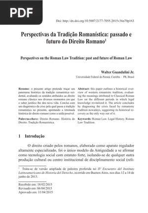 Perspectivas da Tradição Romanística: passado e futuro do Direito Romano (Portugués)