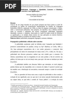 Propaganda e Publicidade, Linguagem e Identidade, Consumo e Cidadania: articulação entre conceitos e suas significações (Portugués)