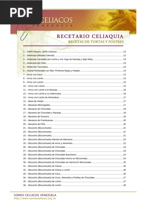 Recetario Celiaquia recetas de tortas y postres