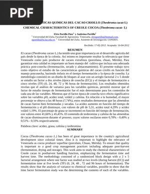 Características químicas del cacao criollo