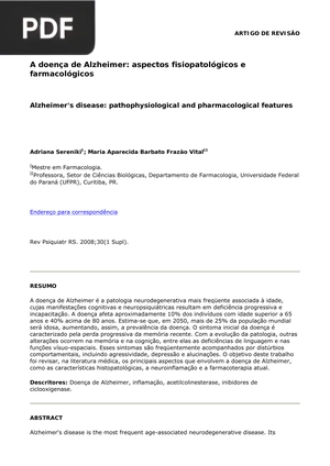 A doença de Alzheimer: aspectos fisiopatológicos e farmacológicos (Portugués)