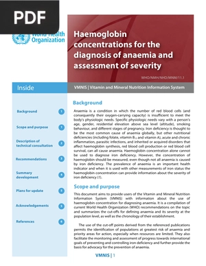 Haemoglobin concentrations for the diagnosis of anaemia and assessment of severity (Inglés) (Artículo)