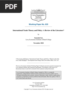 International Trade Theory and Policy: A Review of the Literature