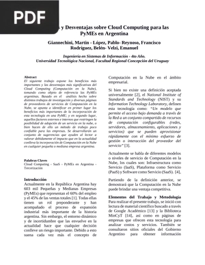 Ventajas y Desventajas sobre Cloud Computing para las PyMEs en Argentina (Articulo)