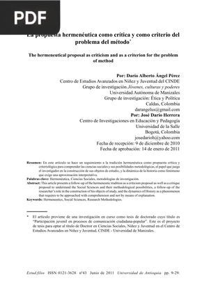 La propuesta hermenéutica como crítica y como criterio del problema del método