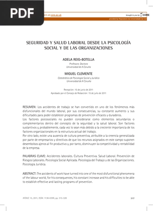 Seguridad y salud laboral desde la psicología social y de las organizaciones