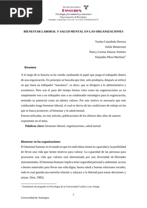 Bienestar laboral y salud mental en las organizaciones