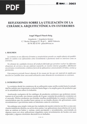 Reflexiones sobre la utilización de la cerámica arquitectónica en exteriores